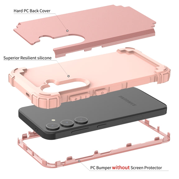 For Samsung Galaxy S24 5G 3 in 1 Silicone Hybrid PC Shockproof Phone Case(Rose Gold)