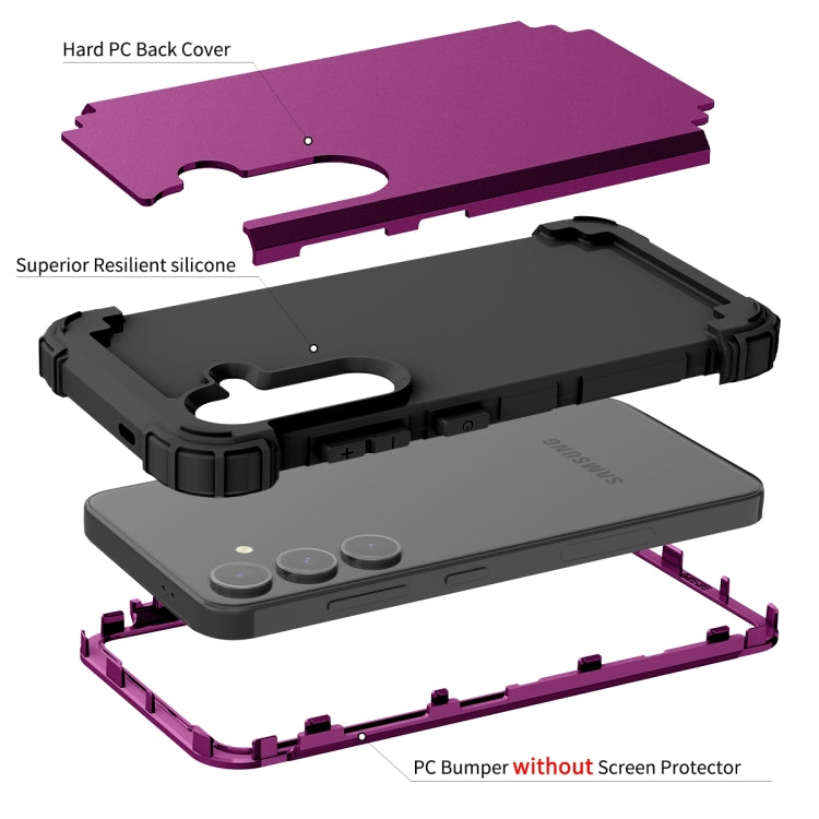 For Samsung Galaxy S24+ 5G 3 in 1 Silicone Hybrid PC Shockproof Phone Case(Dark Purple)