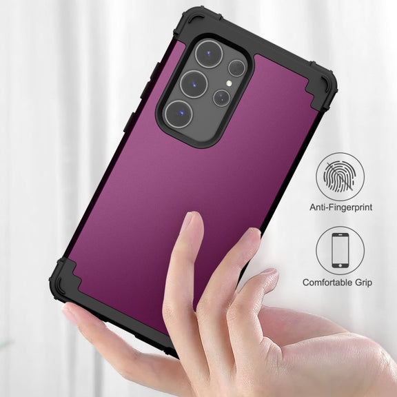 For Samsung Galaxy S24 Ultra 5G 3 in 1 Silicone Hybrid PC Shockproof Phone Case(Dark Purple)