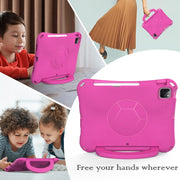 For iPad Air 11 2024 Handle Football Shaped EVA Shockproof Tablet Case(Rose Red)