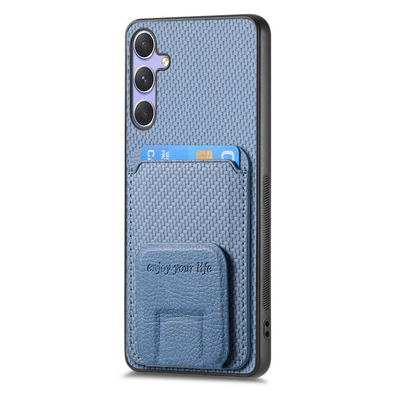 For Samsung Galaxy S25 5G Carbon Fiber Card Bag Fold Stand Phone Case(Blue)