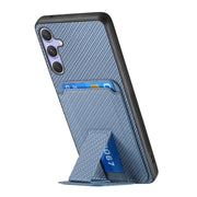 For Samsung Galaxy S25 5G Carbon Fiber Card Bag Fold Stand Phone Case(Blue)