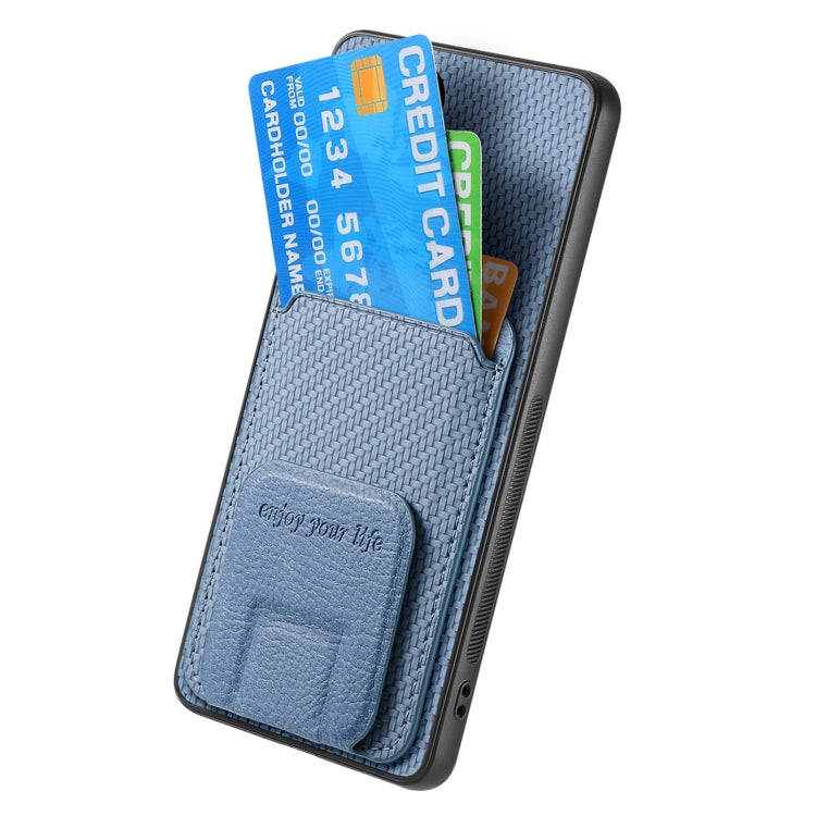 For Samsung Galaxy S25 5G Carbon Fiber Card Bag Fold Stand Phone Case(Blue) -  by PMC Jewellery | Online Shopping South Africa | PMC Jewellery | Buy Now Pay Later Mobicred