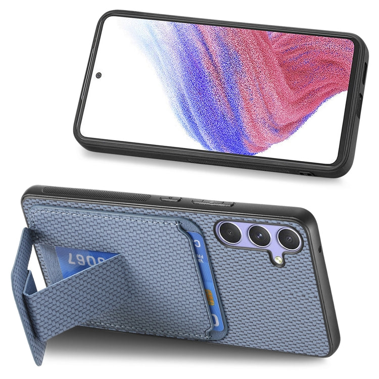 For Samsung Galaxy S25 5G Carbon Fiber Card Bag Fold Stand Phone Case(Blue)