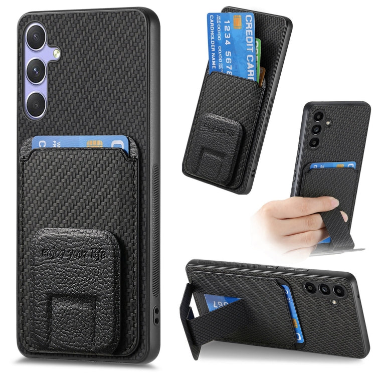 For Samsung Galaxy S25+ 5G Carbon Fiber Card Bag Fold Stand Phone Case(Black) - free shipping - PMC Jewellery - Order now!