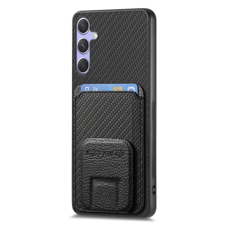 For Samsung Galaxy S25 Ultra 5G Carbon Fiber Card Bag Fold Stand Phone Case(Black)