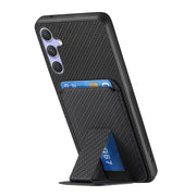 For Samsung Galaxy S25 Ultra 5G Carbon Fiber Card Bag Fold Stand Phone Case(Black)