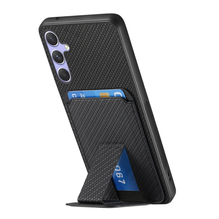 For Samsung Galaxy S25 Ultra 5G Carbon Fiber Card Bag Fold Stand Phone Case(Black)