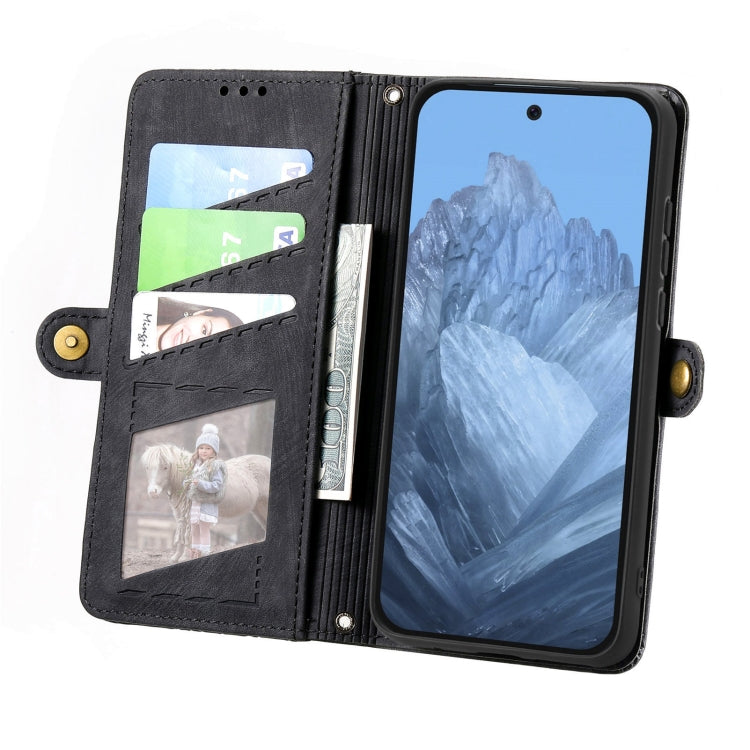 For Google Pixel 9 Geometric Zipper Wallet Side Buckle Leather Phone Case(Black) - Google Cases by PMC TechLife | Online Shopping South Africa | PMC TechLife | Buy Now Pay Later Mobicred