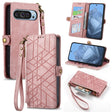 For Google Pixel 9 Geometric Zipper Wallet Side Buckle Leather Phone Case(Pink) - Google Cases by PMC TechLife | Online Shopping South Africa | PMC TechLife | Buy Now Pay Later Mobicred