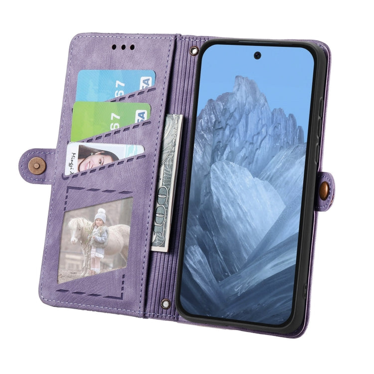 For Google Pixel 9 Geometric Zipper Wallet Side Buckle Leather Phone Case(Purple) - Google Cases by PMC TechLife | Online Shopping South Africa | PMC TechLife | Buy Now Pay Later Mobicred