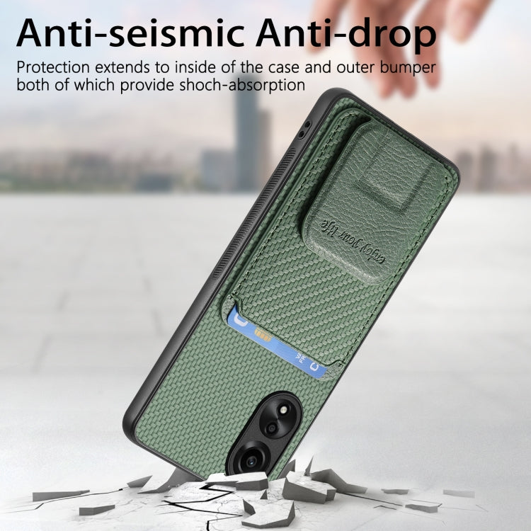 For OPPO Reno6 Pro 5G Carbon Fiber Card Bag Fold Stand Phone Case(Green) - OPPO Cases by PMC TechLife | Online Shopping South Africa | PMC TechLife | Buy Now Pay Later Mobicred