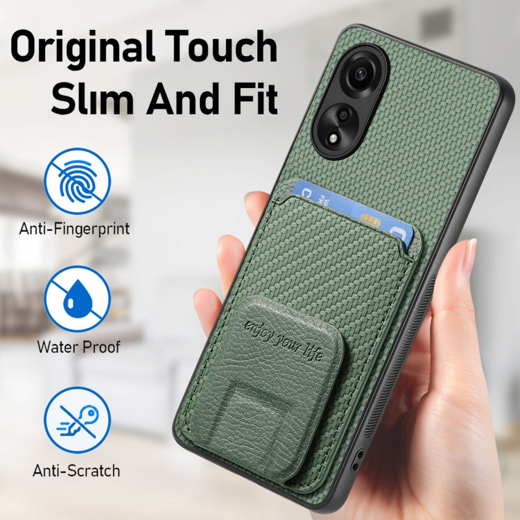 For OPPO Reno6 Pro 5G Carbon Fiber Card Bag Fold Stand Phone Case(Green) - OPPO Cases by PMC TechLife | Online Shopping South Africa | PMC TechLife | Buy Now Pay Later Mobicred
