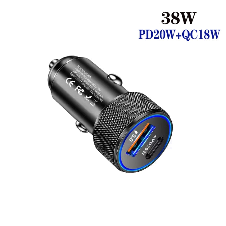 P19 Metal PD20W USB-C + QC18W USB Dual Port Car Charger(Black) - Car Charger by PMC TechLife | Online Shopping South Africa | PMC TechLife | Buy Now Pay Later Mobicred