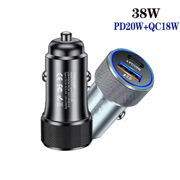 P19 Metal PD20W USB-C + QC18W USB Dual Port Car Charger(Silver Gray) - Car Charger by PMC TechLife | Online Shopping South Africa | PMC TechLife | Buy Now Pay Later Mobicred