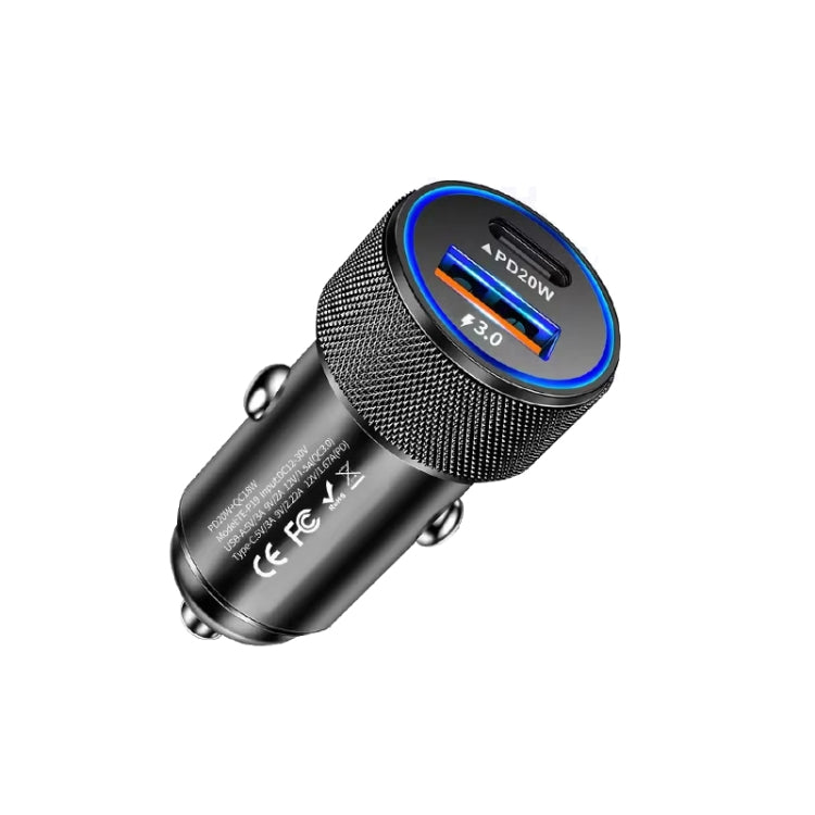 P19 Metal PD20W USB-C + QC18W USB Car Charger with Type-C to 8 Pin Date Cable(Black) - free shipping - PMC Jewellery - Order now!