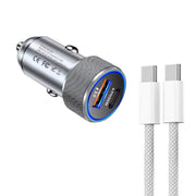 P19 Metal PD20W USB-C + QC18W USB Car Charger with USB-C to USB-C Date Cable for iPhone 15 series(Silver Gray)