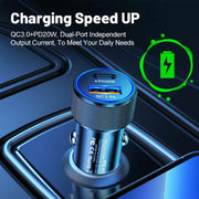 P19 Metal PD20W USB-C + QC18W USB Car Charger with USB-C to USB-C Date Cable for iPhone 15 series(Black)