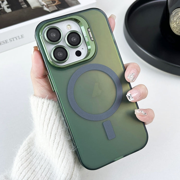 For iPhone 14 Pro Lens Holder MagSafe PC Hybrid TPU Phone Case(Green) - iPhone 14 Pro Cases by PMC TechLife | Online Shopping South Africa | PMC TechLife | Buy Now Pay Later Mobicred