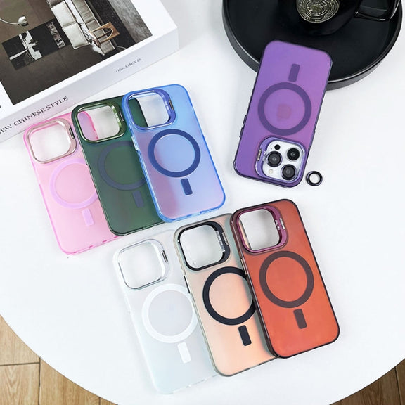 For iPhone 13 Pro MagSafe Lens Holder PC Hybrid TPU Phone Case(Purple)