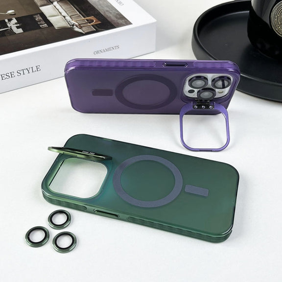 For iPhone 13 Pro MagSafe Lens Holder PC Hybrid TPU Phone Case(Purple)