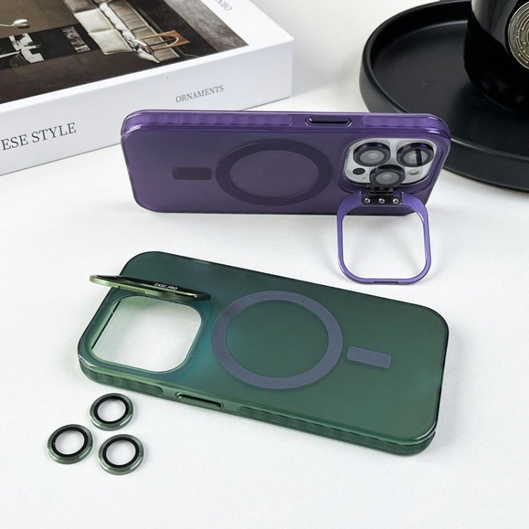 For iPhone 12 Pro Max MagSafe Lens Holder PC Hybrid TPU Phone Case(Blue)