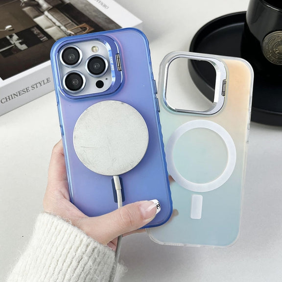 For iPhone 13 Pro MagSafe Lens Holder PC Hybrid TPU Phone Case(Purple)