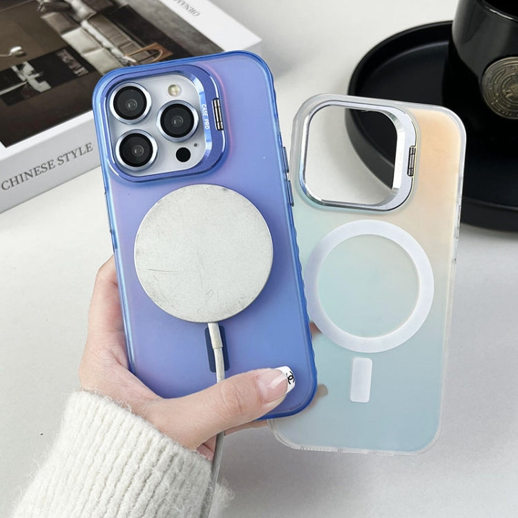 For iPhone 13 Pro MagSafe Lens Holder PC Hybrid TPU Phone Case(Purple)