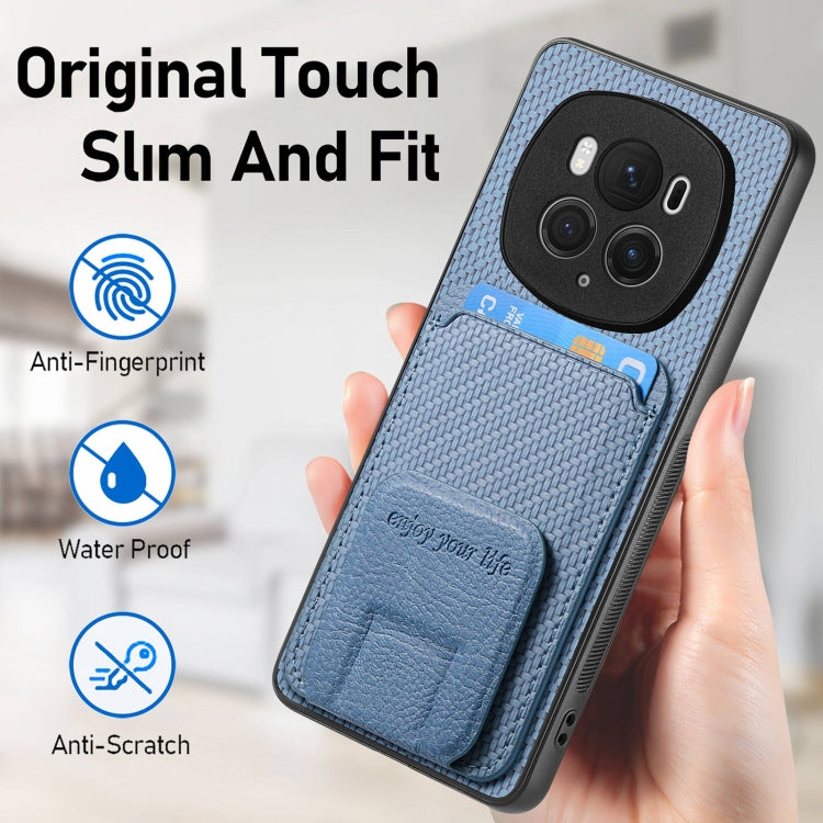 For Honor Magic6 Pro Carbon Fiber Card Bag Fold Stand Phone Case(Blue) - Honor Cases by PMC TechLife | Online Shopping South Africa | PMC TechLife | Buy Now Pay Later Mobicred
