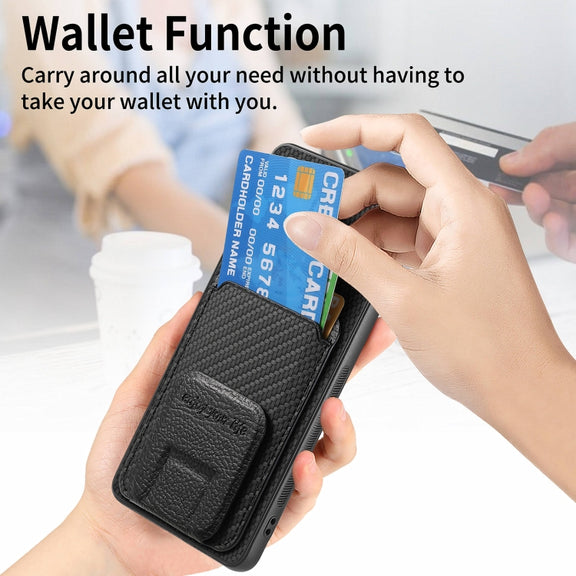 For Honor Magic6 Pro Carbon Fiber Card Bag Fold Stand Phone Case(Black)