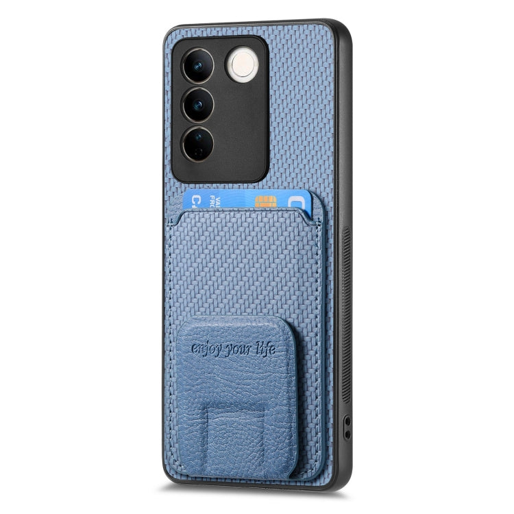 For vivo X100 Pro 5G Carbon Fiber Card Bag Fold Stand Phone Case(Blue) - X100 Pro Cases by PMC TechLife | Online Shopping South Africa | PMC TechLife | Buy Now Pay Later Mobicred