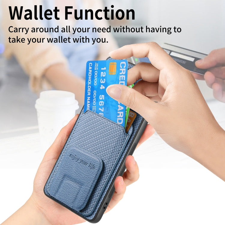 For vivo X100 Pro 5G Carbon Fiber Card Bag Fold Stand Phone Case(Blue) - X100 Pro Cases by PMC TechLife | Online Shopping South Africa | PMC TechLife | Buy Now Pay Later Mobicred