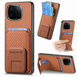 For vivo iQOO 12 Pro Carbon Fiber Card Bag Fold Stand Phone Case(Brown) - iQOO 12 Pro Cases by PMC TechLife | Online Shopping South Africa | PMC TechLife