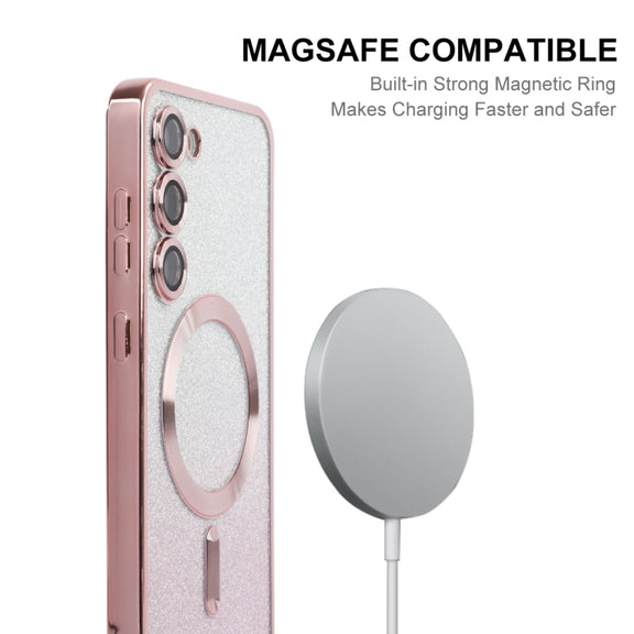 For Samsung Galaxy S24 5G ENKAY Hat-Prince Magnetic Glitter Plated TPU Phone Case with Lens Film(Blue)