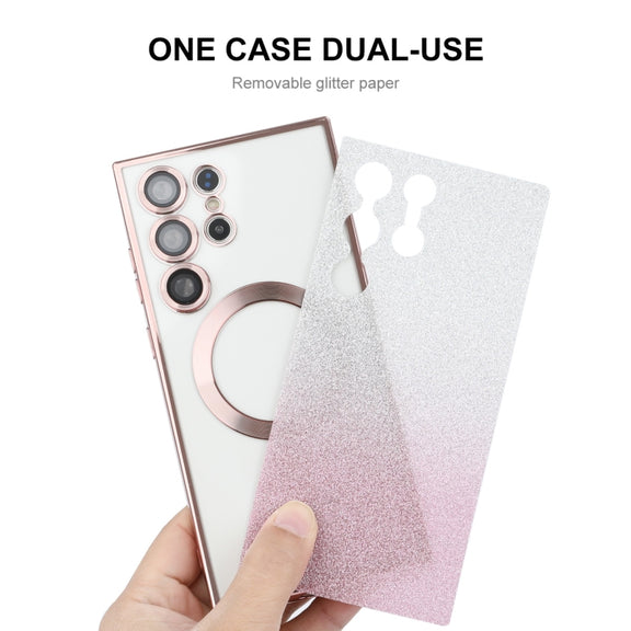 For Samsung Galaxy S24 Ultra 5G ENKAY Hat-Prince Magnetic Glitter Plated TPU Phone Case with Lens Film(Silver)