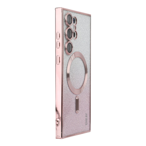 For Samsung Galaxy S25 Ultra 5G ENKAY Hat-Prince Magnetic Glitter Plated TPU Phone Case with Lens Film(Pink)