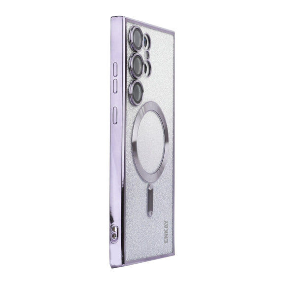 For Samsung Galaxy S25 Ultra 5G ENKAY Hat-Prince Magnetic Glitter Plated TPU Phone Case with Lens Film(Purple)