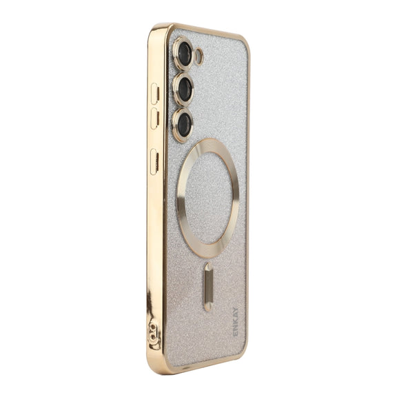 For Samsung Galaxy S25+ 5G ENKAY Hat-Prince Magnetic Glitter Plated TPU Phone Case with Lens Film(Golden)
