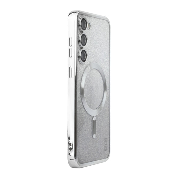 For Samsung Galaxy S25+ 5G ENKAY Hat-Prince Magnetic Glitter Plated TPU Phone Case with Lens Film(Silver)