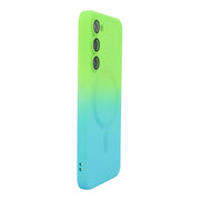 For Samsung Galaxy S23 5G ENKAY Hat-Prince MagSafe Rainbow Gradient Silicone Phone Case with Lens Film(Green Blue)