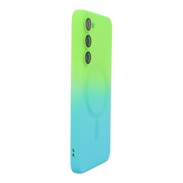 For Samsung Galaxy S23 5G ENKAY Hat-Prince MagSafe Rainbow Gradient Silicone Phone Case with Lens Film(Green Blue)