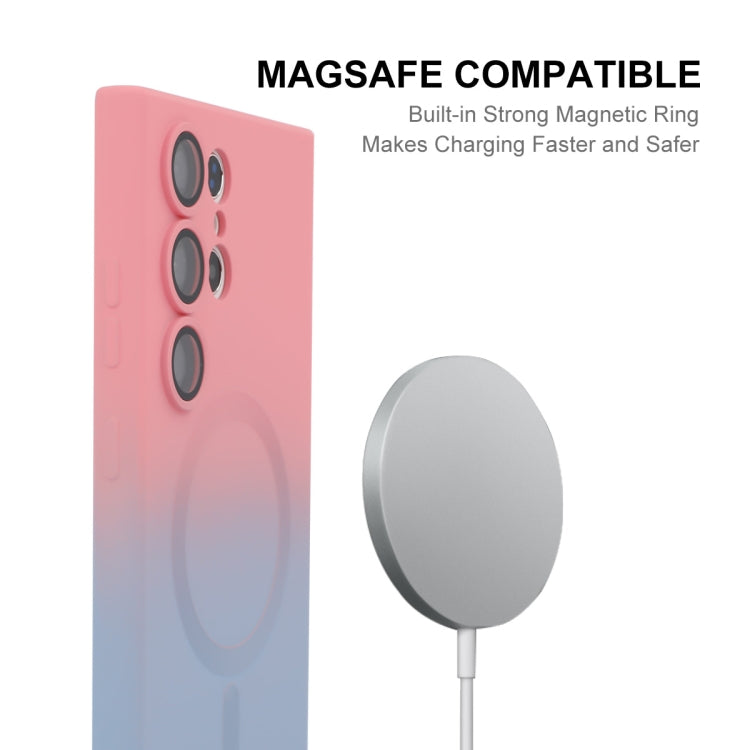 For Samsung Galaxy S25 Ultra 5G ENKAY Hat-Prince MagSafe Rainbow Gradient Silicone Phone Case with Lens Film(Pink Rose)