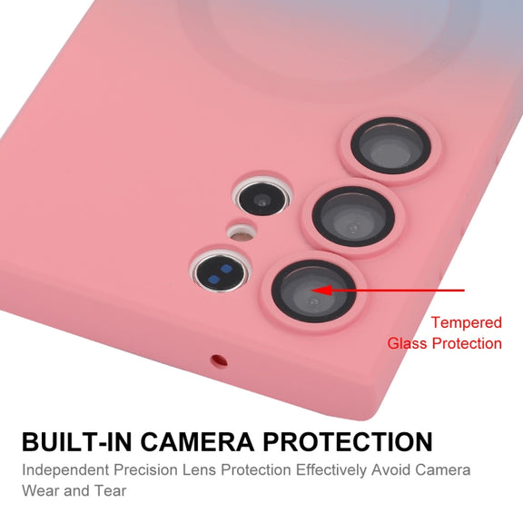 For Samsung Galaxy S25 Ultra 5G ENKAY Hat-Prince MagSafe Rainbow Gradient Silicone Phone Case with Lens Film(Pink Rose)