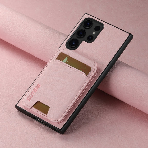For Samsung Galaxy S24 Ultra 5G Suteni H02 Litchi Leather Card Wallet Stand Back Phone Case(Pink)