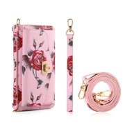 For Samsung Galaxy S24 5G Flower Multi-functional Crossbody Zipper Wallet Leather Phone Case(Pink)
