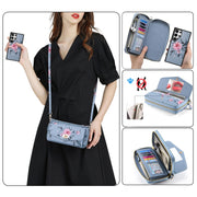 For Samsung Galaxy S24 5G Flower Multi-functional Crossbody Zipper Wallet Leather Phone Case(Blue)