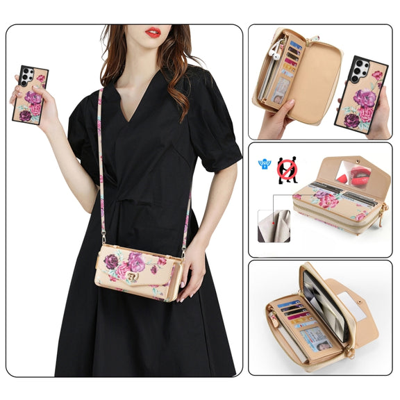For Samsung Galaxy S24 5G Flower Multi-functional Crossbody Zipper Wallet Leather Phone Case(Yellow)
