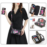For Samsung Galaxy S24+ 5G Flower Multi-functional Crossbody Zipper Wallet Leather Phone Case(Black)