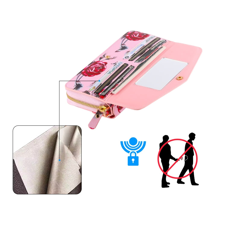 For Samsung Galaxy S24+ 5G Flower Multi-functional Crossbody Zipper Wallet Leather Phone Case(Pink) - Galaxy S24+ 5G Cases by PMC Jewellery | Online Shopping South Africa | PMC Jewellery | Buy Now Pay Later Mobicred