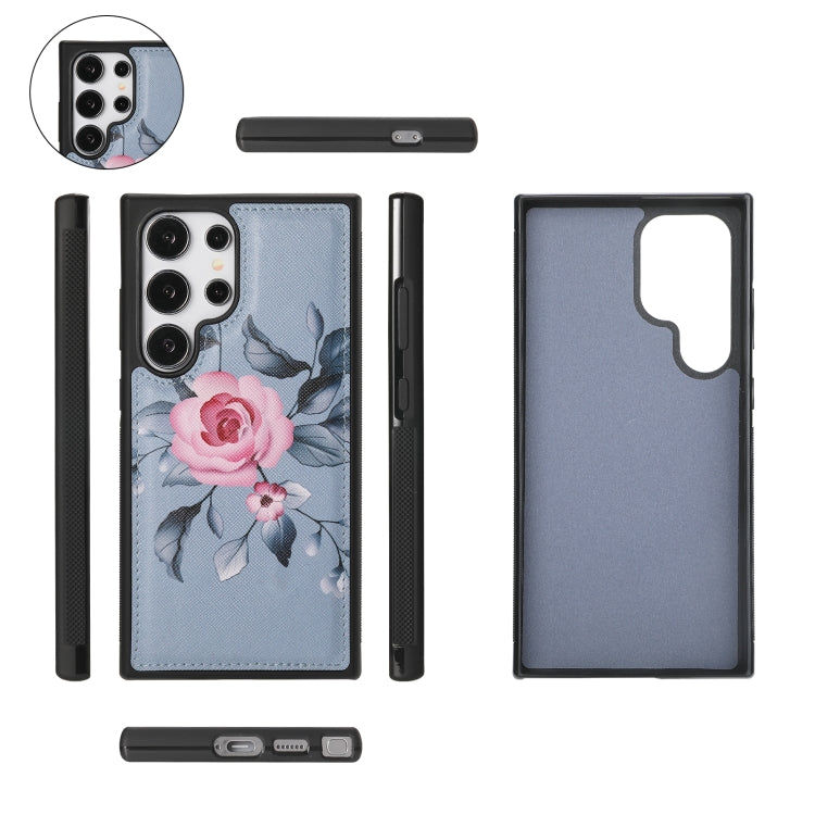 For Samsung Galaxy S24+ 5G Flower Multi-functional Crossbody Zipper Wallet Leather Phone Case(Blue)